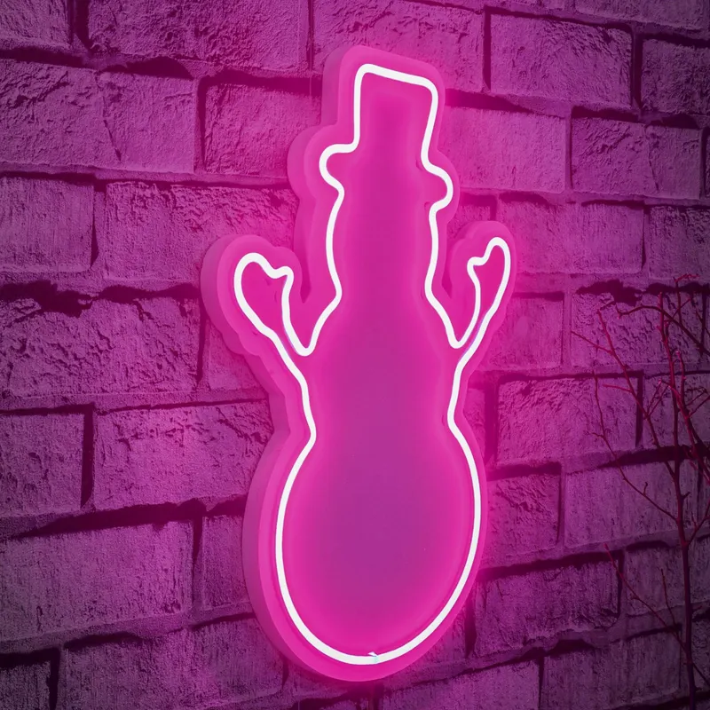 Lampă neon Snowman, Diverse culori, 18x35x2 cm - Roz