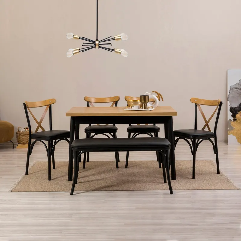 Masă cu scaune 6 bucăți Oliver Sbt.Karina, Diverse culori, 120x75x77 cm - Negru