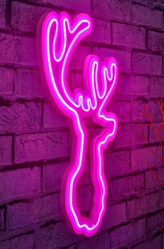 Lampă neon Deer, Diverse culori, 21x34x2 cm - Roz