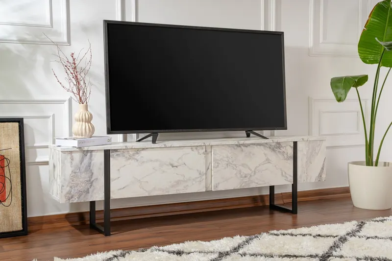 Comodă TV Serenity - Fressia, Diverse culori, 180x30x50 cm - Freesia marble - Negru