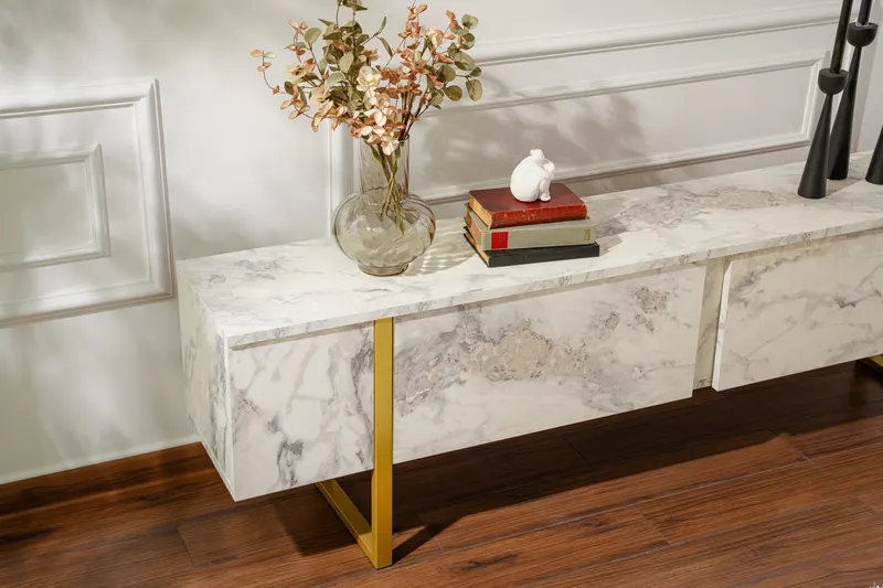 Comodă TV Serenity - Fressia, Diverse culori, 180x30x50 cm - Freesia marble - Auriu