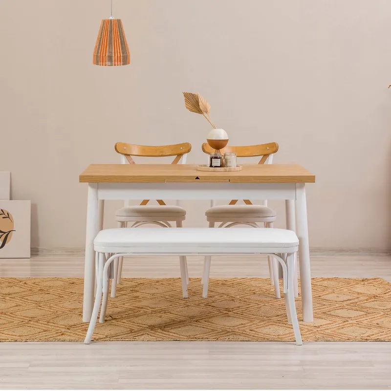 Masă extensibilă cu scaune Oliver Açl.Karina, Diverse culori, Diverse configurații, 120x75x77 cm - Alb / 4 bucăți
