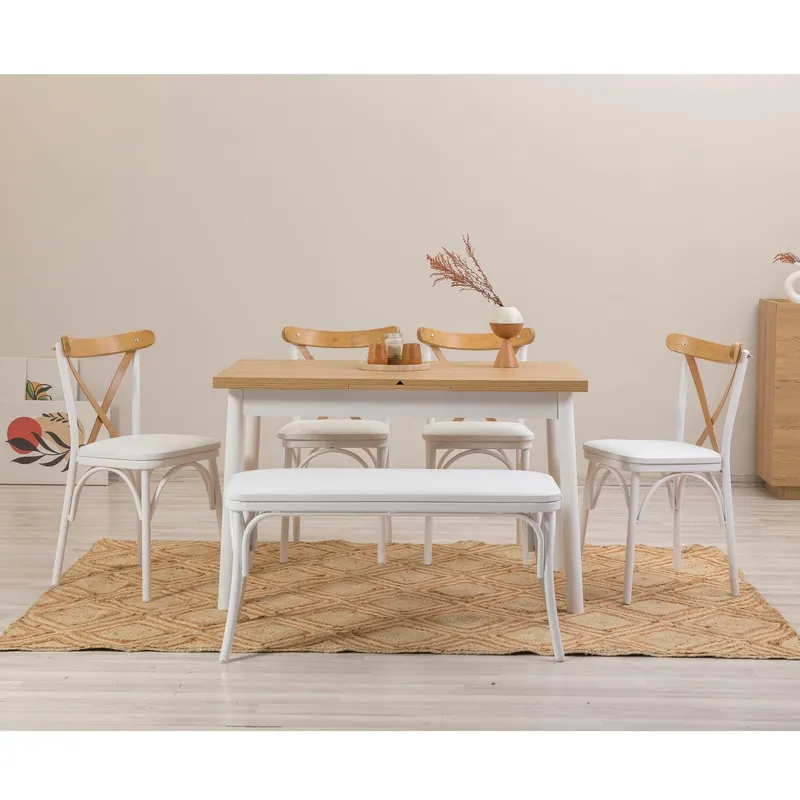 Masă extensibilă cu scaune Oliver Açl.Karina, Diverse culori, Diverse configurații, 120x75x77 cm - Alb / 6 bucăți
