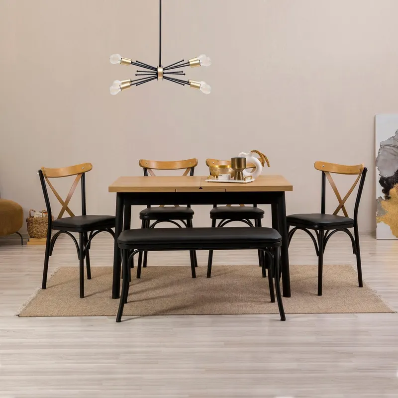Masă extensibilă cu scaune Oliver Açl.Karina, Diverse culori, Diverse configurații, 120x75x77 cm - Negru / 6 bucăți