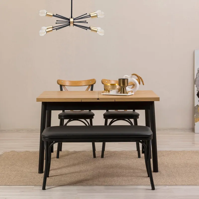 Masă extensibilă cu scaune Oliver Açl.Karina, Diverse culori, Diverse configurații, 120x75x77 cm - Negru / 4 bucăți