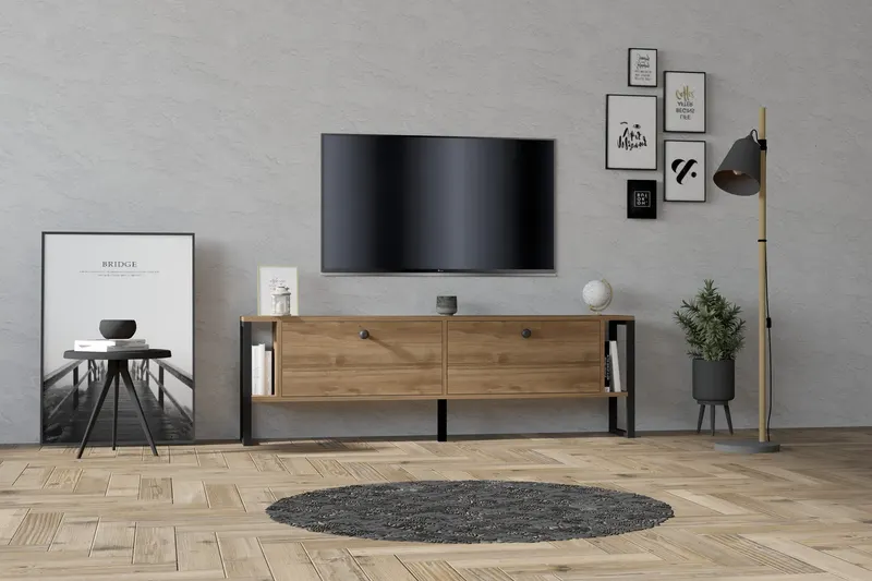 Comodă TV Ahu, Diverse culori, 160x25x50 cm - Nuc