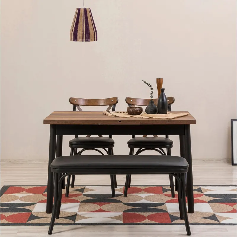 Masă extensibilă cu scaune Oliver Açl.Barok, Negru, Diverse configurații, 120x75x77 cm - 4 bucăți