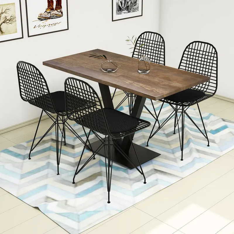 Masă cu scaune 5 bucăți Sun, Diverse culori, 130x66x77 cm - Nuc - Negru
