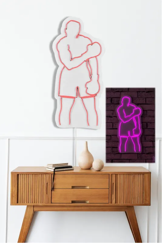 Lampă neon Muhammed Ali, Diverse culori, 28x60x2 cm - Roz