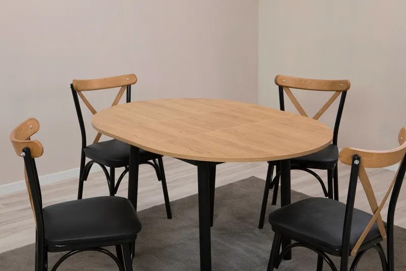 Masă extensibilă cu scaune Oliver, Diverse culori, Diverse configurații, 100x100x75 cm - Stejar - Negru / 5 bucăți