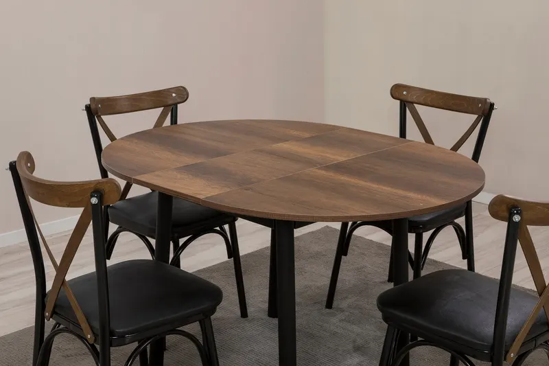 Masă extensibilă cu scaune Oliver, Diverse culori, Diverse configurații, 100x100x75 cm - Negru - Nuc / 5 bucăți