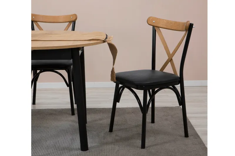 Masă extensibilă cu scaune Oliver, Diverse culori, Diverse configurații, 100x100x75 cm - Stejar - Negru / 3 bucăți