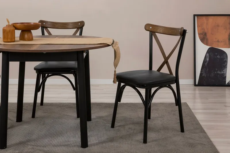 Masă extensibilă cu scaune Oliver, Diverse culori, Diverse configurații, 100x100x75 cm - Negru - Nuc / 3 bucăți