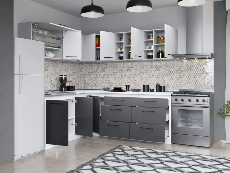 Set Mobila Bucatarie Colt Mina Dual 180*220 Gri Antracit/Alb C120 — imaginea 2