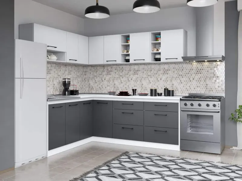 Set Mobila Bucatarie Colt Mina Dual 180*220 Gri Antracit/Alb C120 — imaginea 3