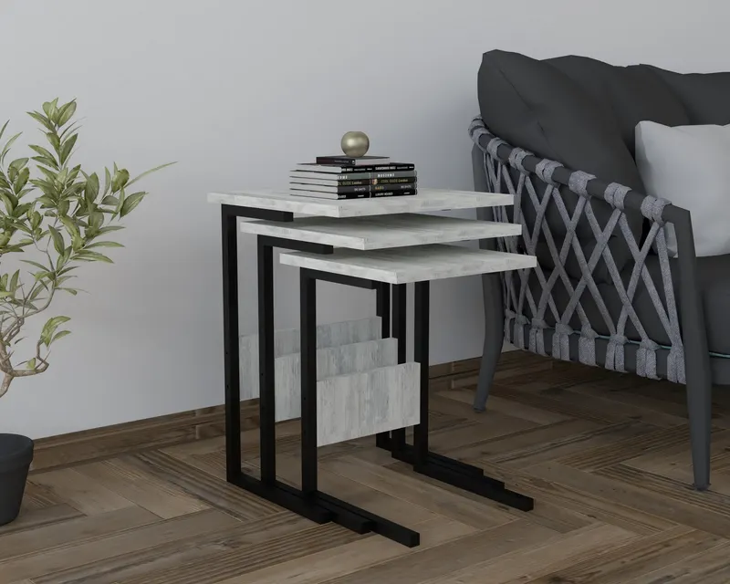Set 3 măsuțe de cafea Sali, Diverse culori, 40x40x55 cm - Negru - Cyrstal