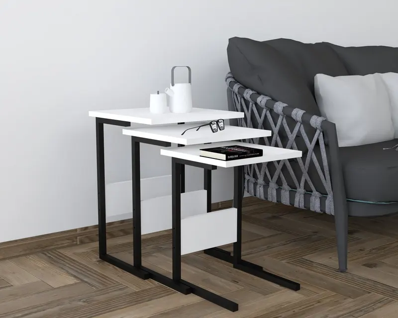Set 3 măsuțe de cafea Sali, Diverse culori, 40x40x55 cm - Negru - Alb
