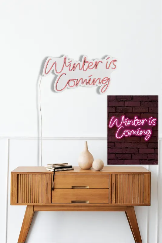 Lampă neon Winter is Coming, Diverse culori, 52x28x2 cm - Roz