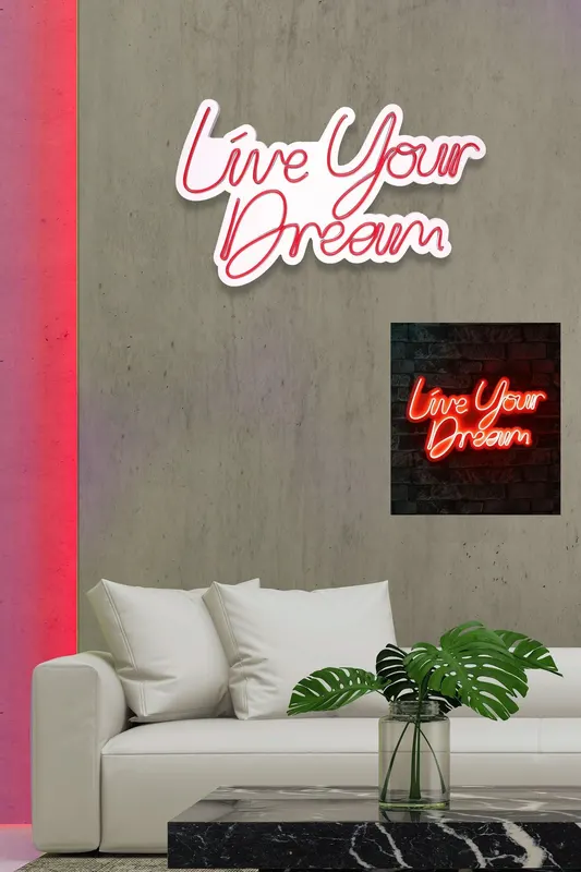 Lampă neon Live Your Dream, Diverse culori, 30x53x2 cm - Roșu