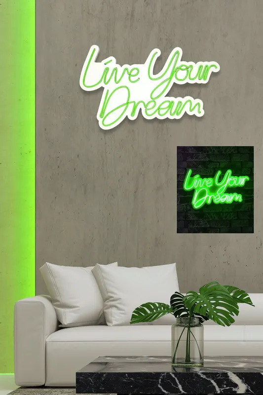 Lampă neon Live Your Dream, Diverse culori, 30x53x2 cm - Verde