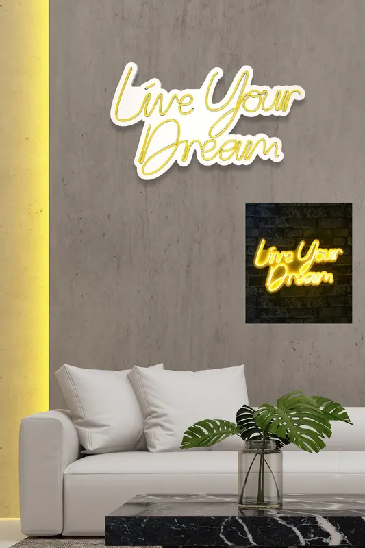 Lampă neon Live Your Dream, Diverse culori, 30x53x2 cm - Galben