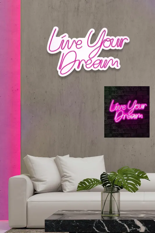 Lampă neon Live Your Dream, Diverse culori, 30x53x2 cm - Roz