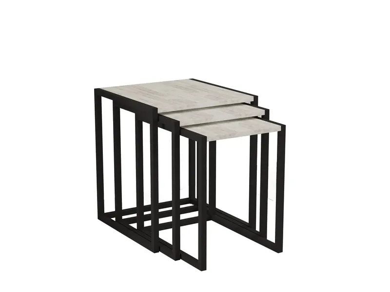 Set 3 măsuțe de cafea Tali, Diverse culori, 44x45x52 cm - Negru - Cyrstal