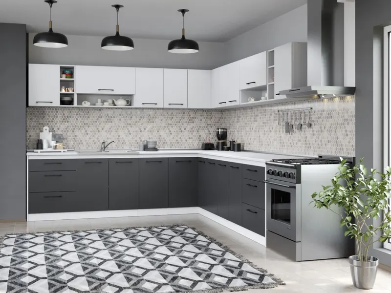 Set Mobila Bucatarie Colt Mina Dual 280*280 Gri Antracit/Alb C118 — imaginea 3