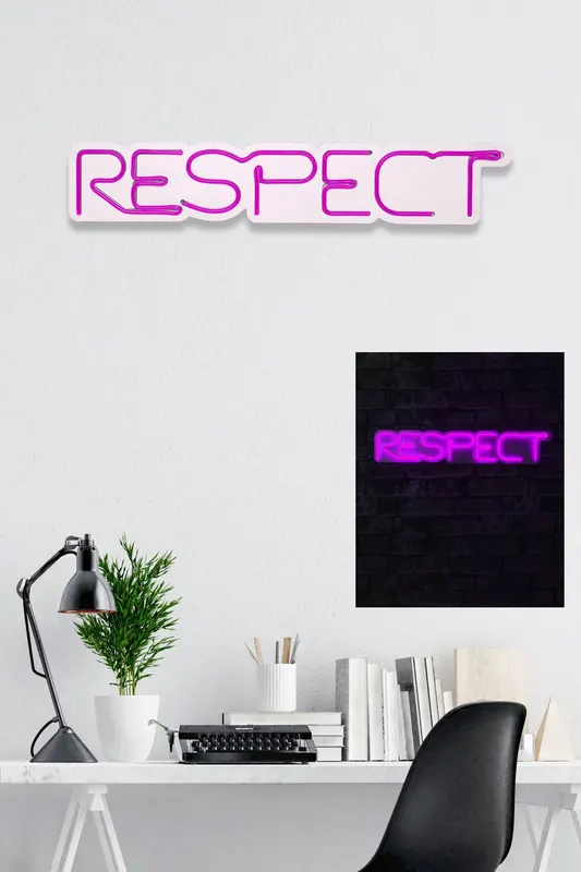 Lampă neon Respect, Diverse culori, 11x57x2 cm - Roz