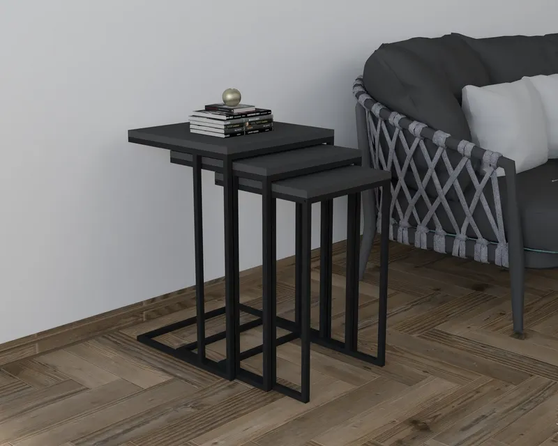 Set 3 măsuțe de cafea Stoli, Diverse culori, 40x40x62 cm - Negru - Antracit