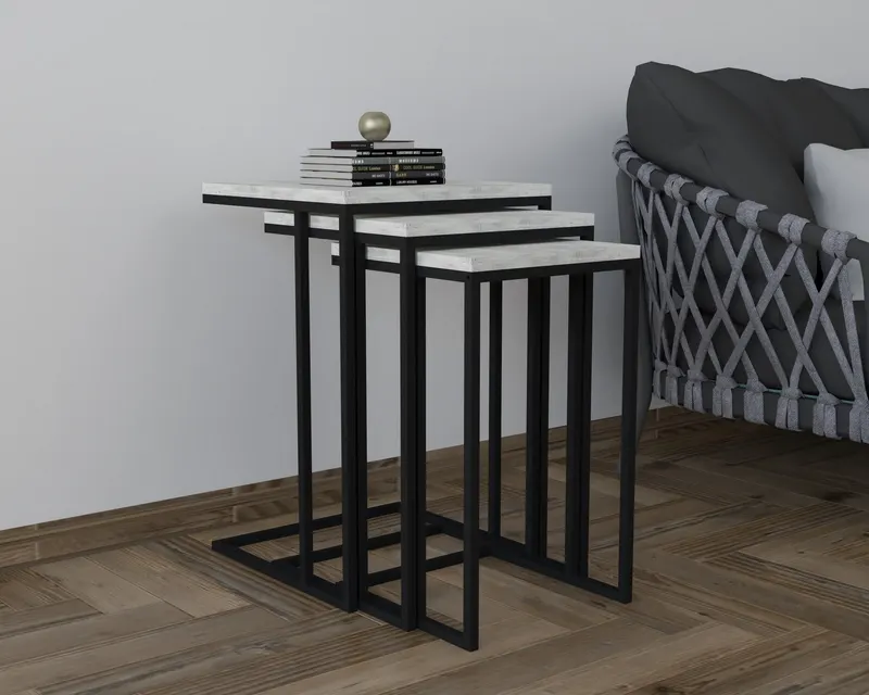 Set 3 măsuțe de cafea Stoli, Diverse culori, 40x40x62 cm - Negru - Cyrstal