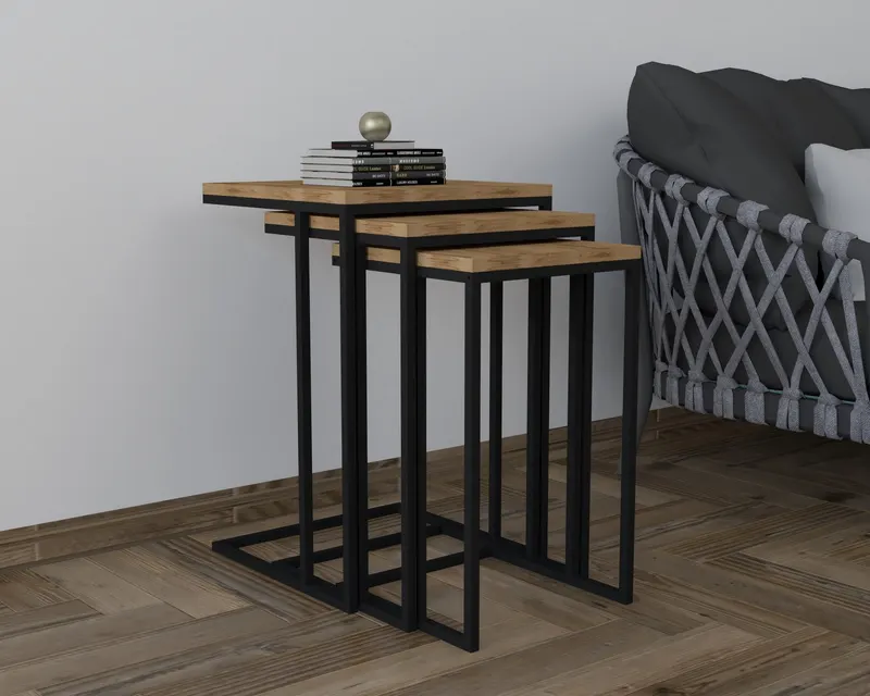 Set 3 măsuțe de cafea Stoli, Diverse culori, 40x40x62 cm - Negru - Oud