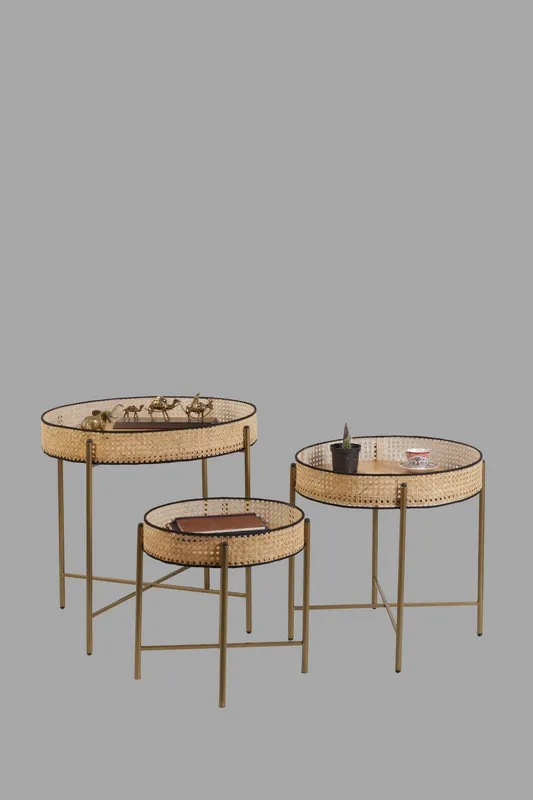 Set de măsuțe de cafea Kolezyum, Diverse culori, Diverse configurații, Ø45x40 cm - Antichizat / 3 bucăți