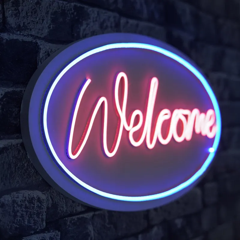 Lampă neon Welcome, Diverse culori, 29x58x2 cm - Albastru - Roz
