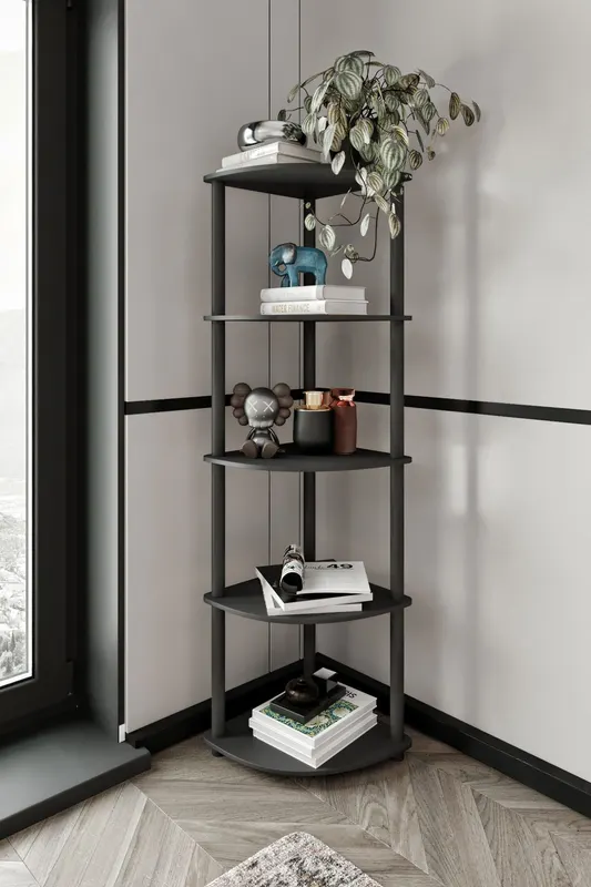 Bibliotecă de colț 5, Diverse culori, 34x34x139 cm - Negru