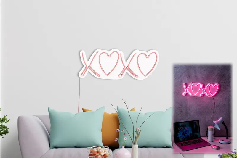 Lampă neon Tic Tac Toe XoXo, Diverse culori, 18x46x2 cm - Roz