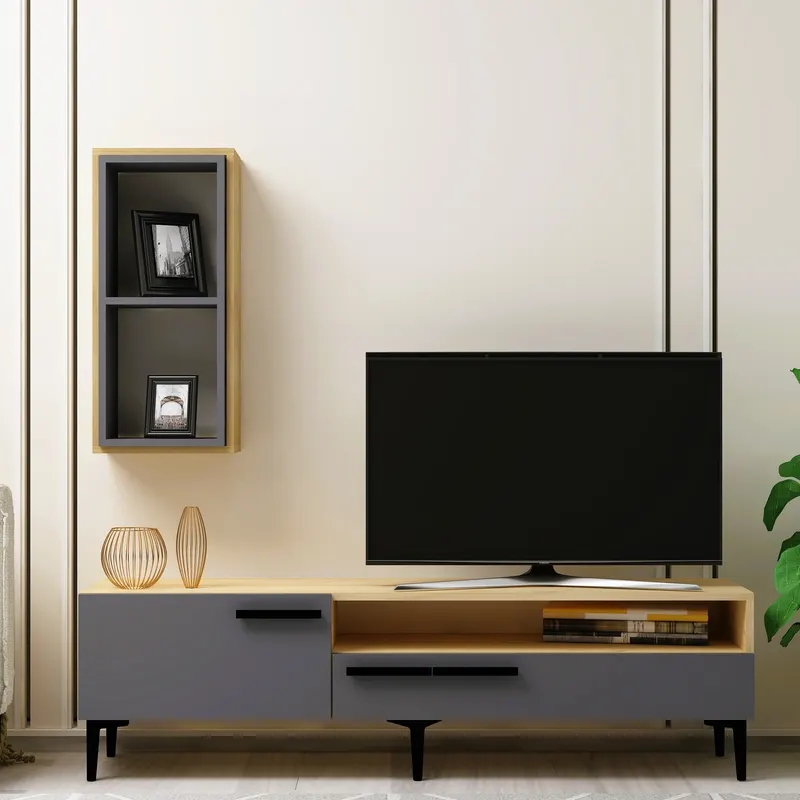 Comodă TV Zera, Diverse culori, 150x35x50 cm - Stejar safir - Antracit