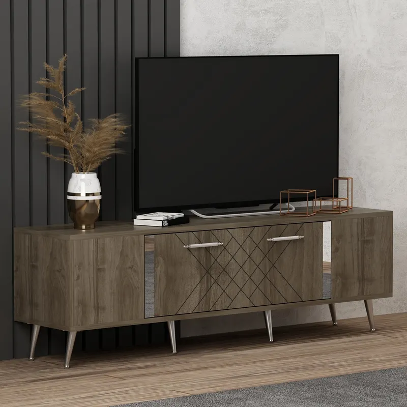 Comodă TV Detas, Diverse culori, 150x35x48 cm - Nuc - Argintiu