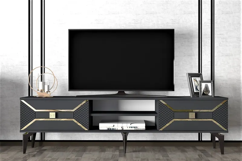 Comodă TV Yumedi, Diverse culori, 150x30x50 cm - Antracit - Auriu