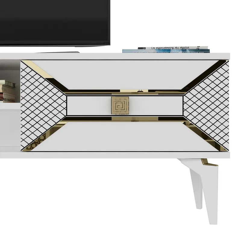 Comodă TV Yumedi, Diverse culori, 150x30x50 cm - Alb - Auriu