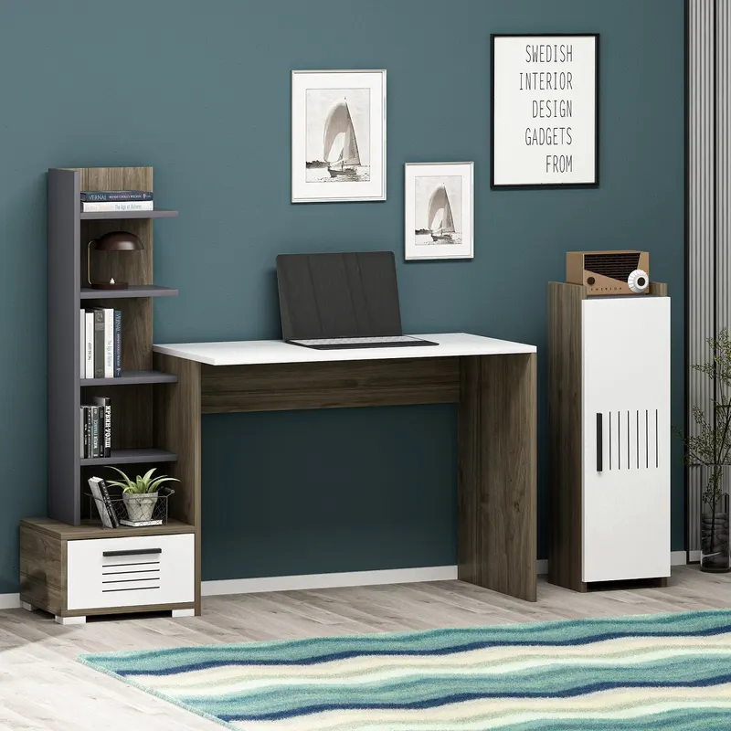 Birou Dawn, Diverse culori, 120x60x72 cm - Nuc - Alb - Antracit