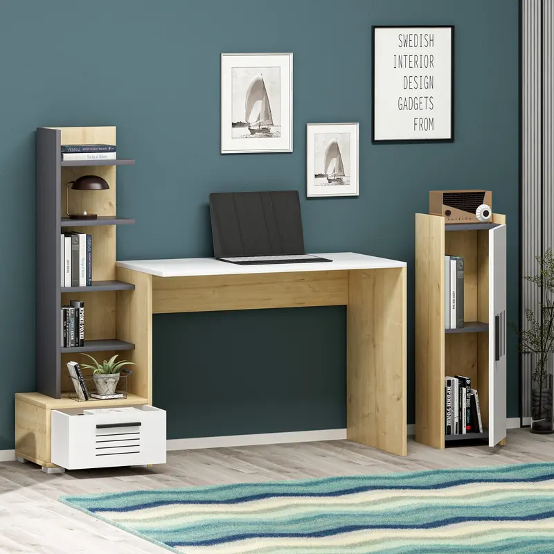 Birou Dawn, Diverse culori, 120x60x72 cm - Stejar safir - Alb - Antracit