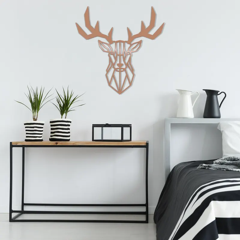 Decorațiune de perete din metal Deer2, Diverse culori, 51x51x0 cm - Copper
