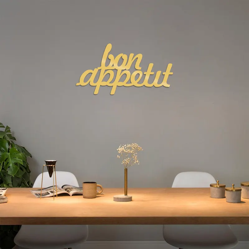 Decorațiune de perete din metal Bon Appetit 1, Diverse culori, 50x30x0 cm - Auriu
