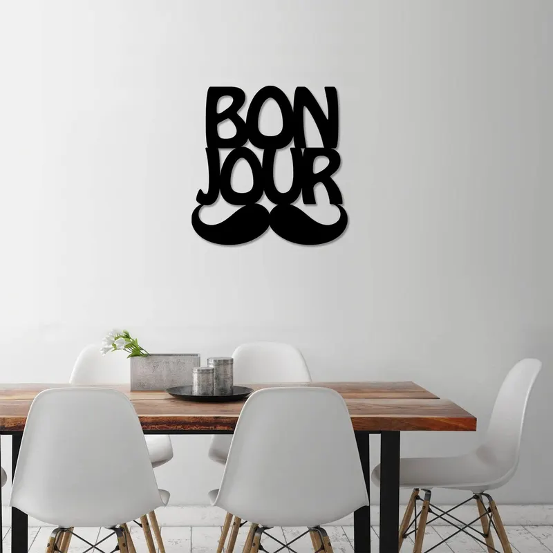 Decorațiune de perete din metal Bonjur, Diverse culori, 49x49x0 cm - Negru