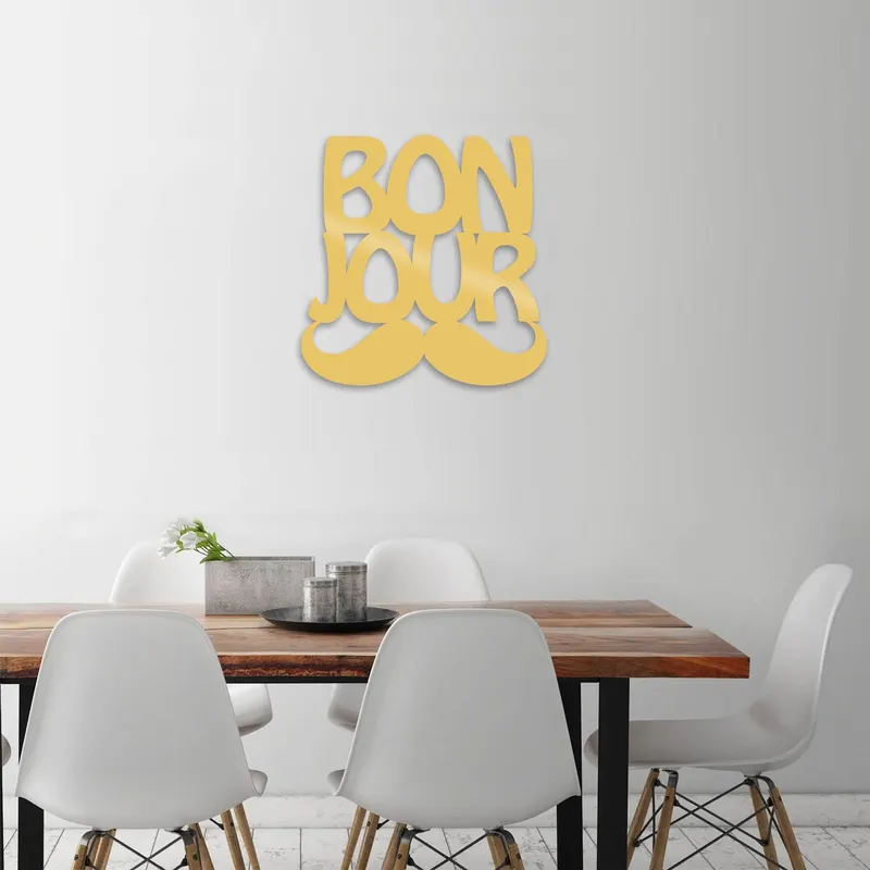 Decorațiune de perete din metal Bonjur, Diverse culori, 49x49x0 cm - Auriu