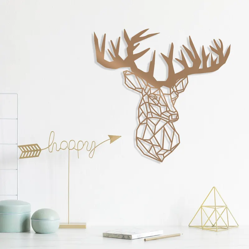 Decorațiune de perete din metal Deer3, Diverse culori, 50x49x0 cm - Copper