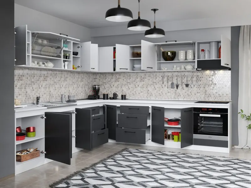 Set Mobila Bucatarie Colt Mina Dual 300*300 Gri Antracit/Alb C117 — imaginea 2