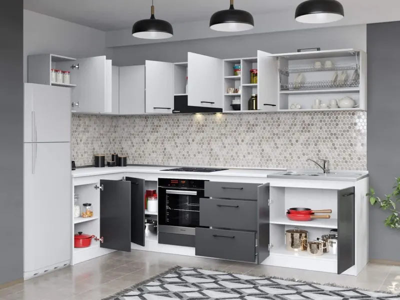Set Mobila Bucatarie Colt Mina Dual 140*300 Gri Antracit/Alb C115 — imaginea 2