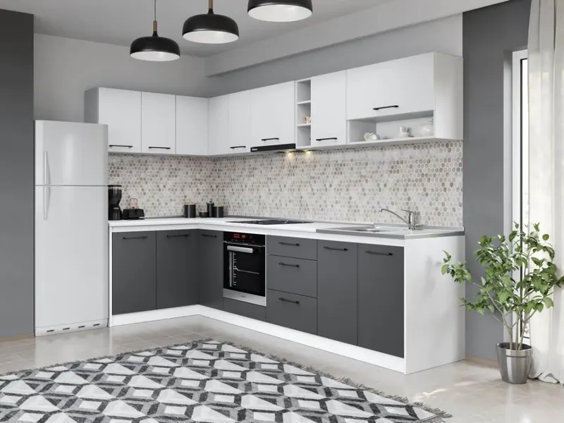 Set Mobila Bucatarie Colt Mina Dual 140*300 Gri Antracit/Alb C115 — imaginea 3